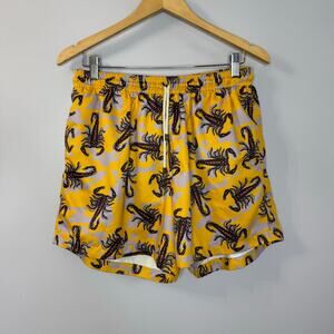 Azulu Yellow Scorpions Print Men's Swim Trunk 6" Beach Coastal Vacation Sz L